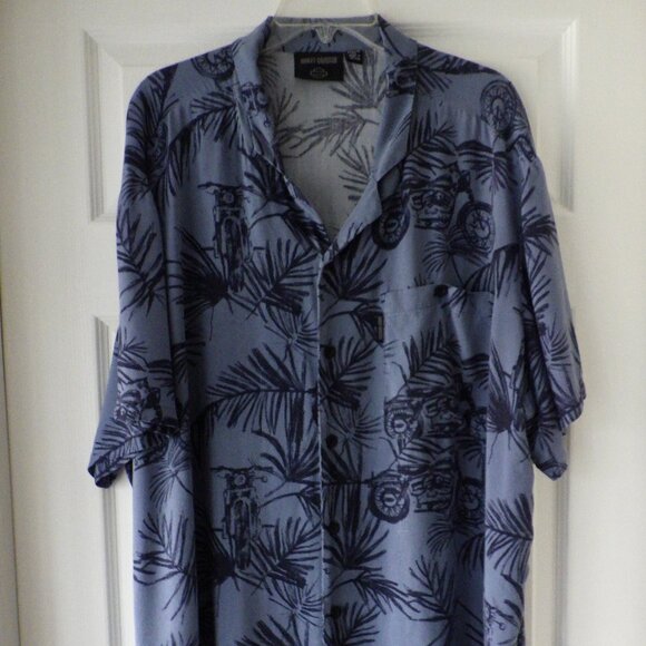 Harley Davidson Mens Short Sleeve Shirt Blue 2XLarge Tropical Motorcycle Print - Picture 2 of 11